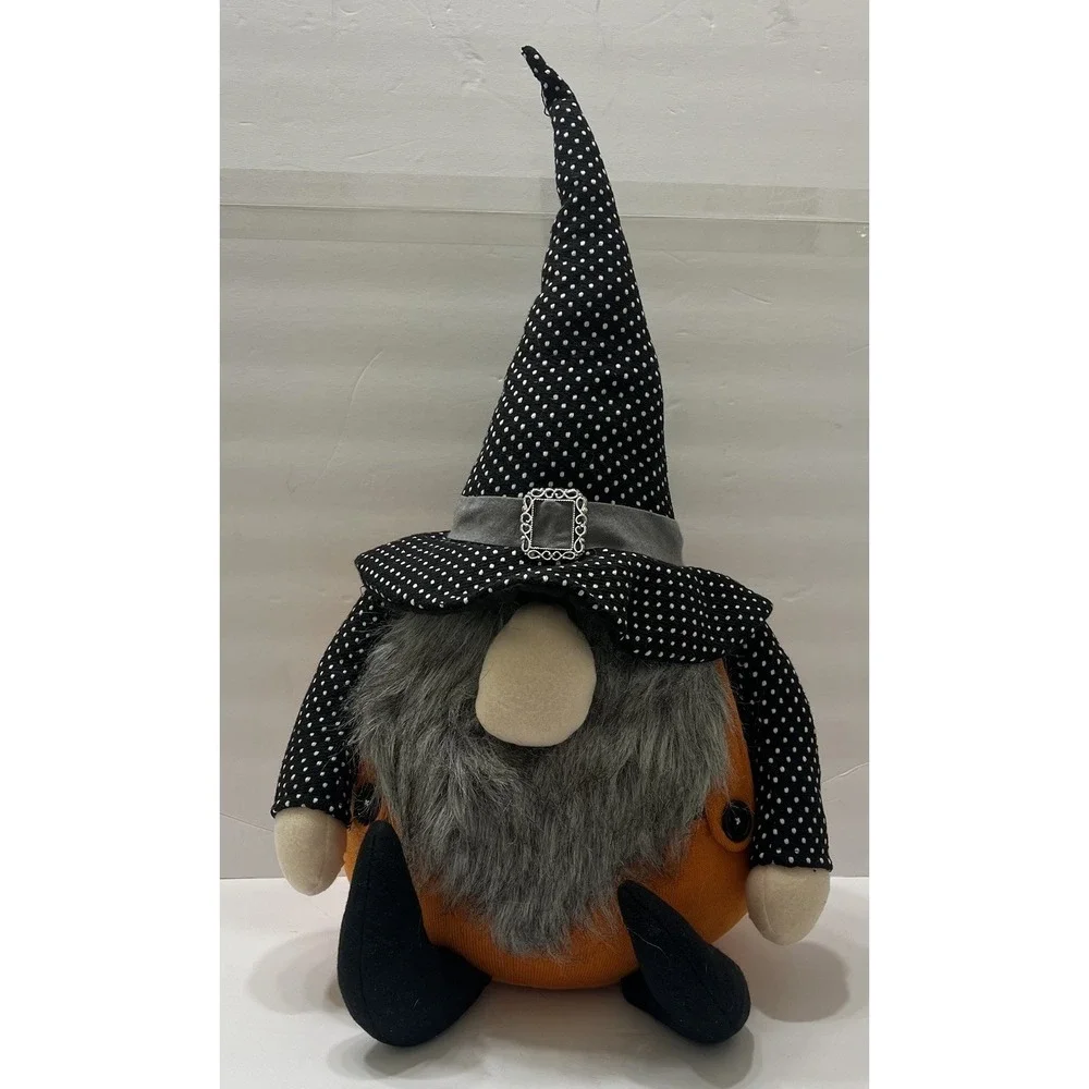 Halloween Gnome Figure Plush Shelf-Sitter Felt Clothes Faux Fur Beard 24